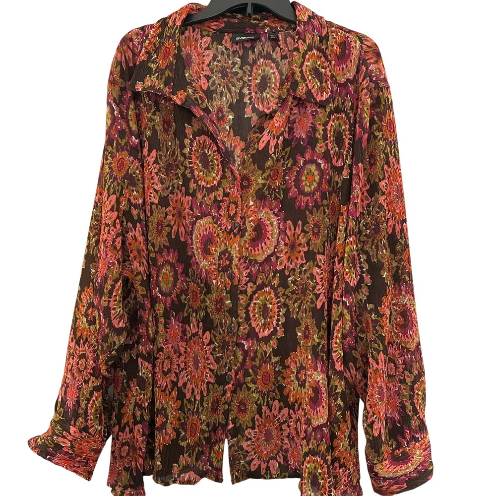 Avenue Blouse Womens 30/32 4X Floral Button Front Multicolor Long Sleeve Plus